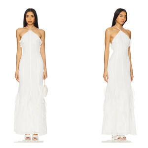 Elegant White Halter Ruffle Maxi Dress